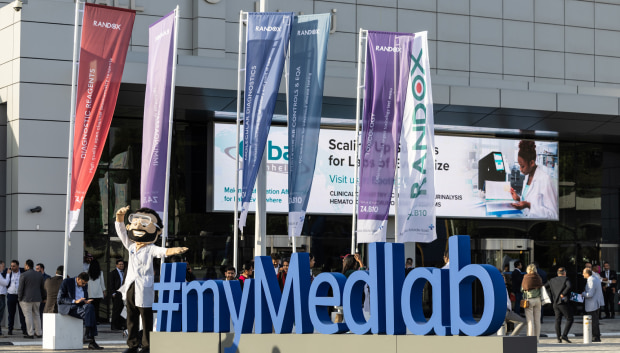 #myMedlab sign at the entrance to World Health Expo Labs Dubai 2024