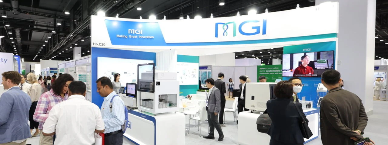 Exhibitors and delegates at the MGI stand at World Health Expo Kuala Lumpur